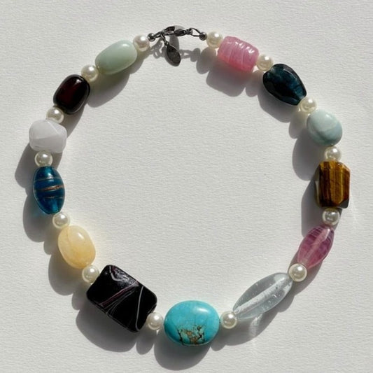 CHUNKY GLASS GEMSTONE - NECKLACE