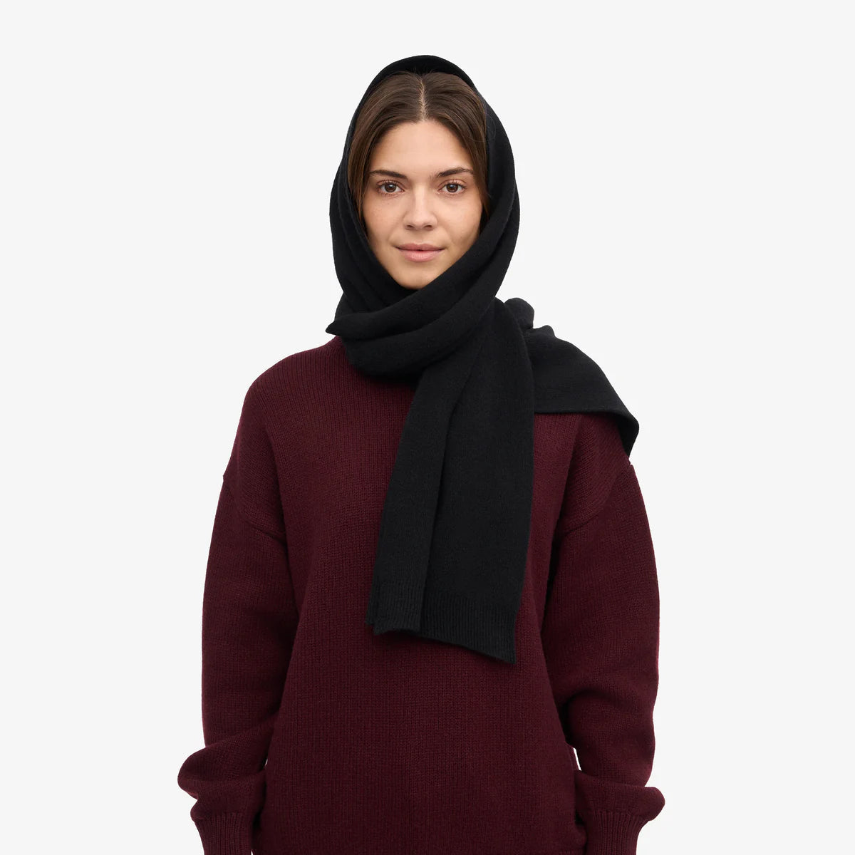MERINO WOOL SCARF, DEEP BLACK