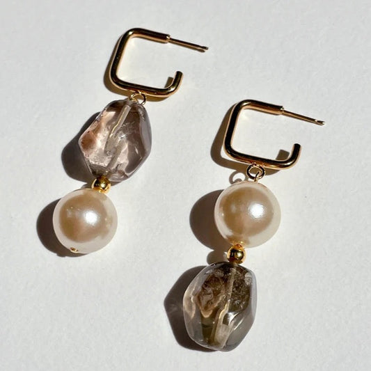SMOKY QUARTZ PEARL EARRINGS