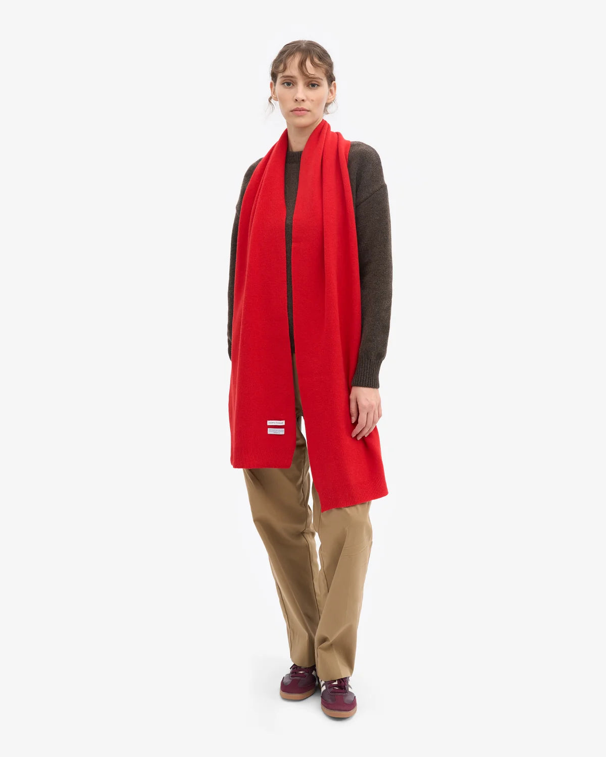 MERINO WOOL SCARF, SCARLET RED