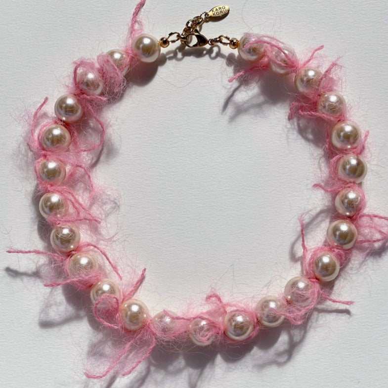 PINK MOHAIR PEARL NECKLACE