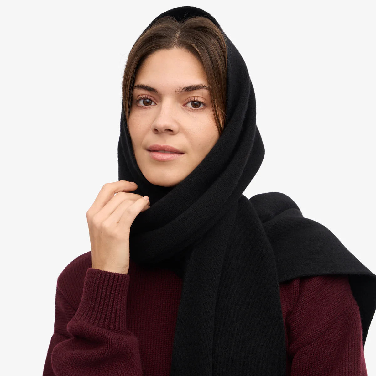 MERINO WOOL SCARF, DEEP  BLACK