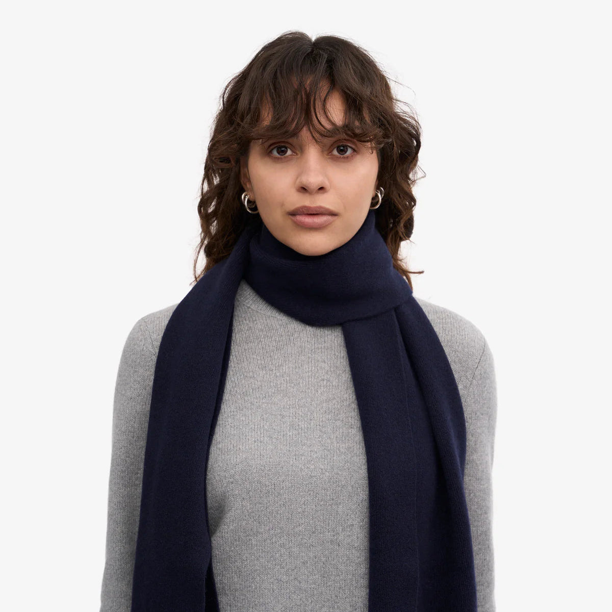MERINO WOOL SCARF, NAVY BLUE