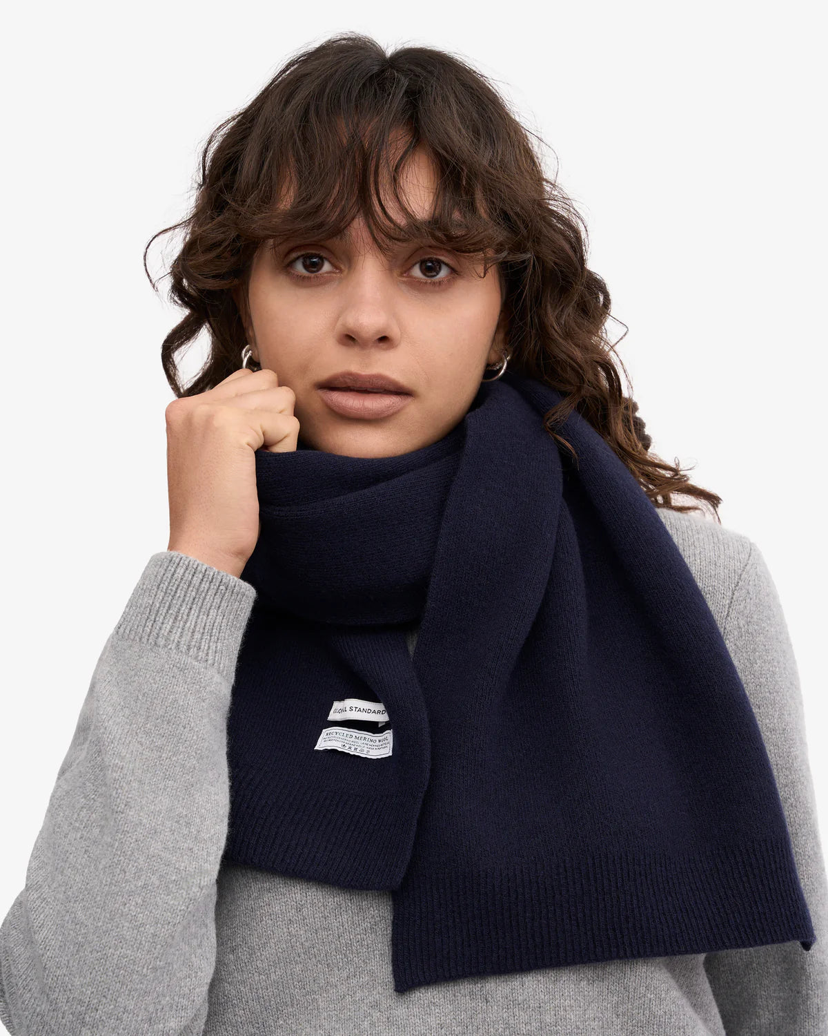 MERINO WOOL SCARF, NAVY BLUE