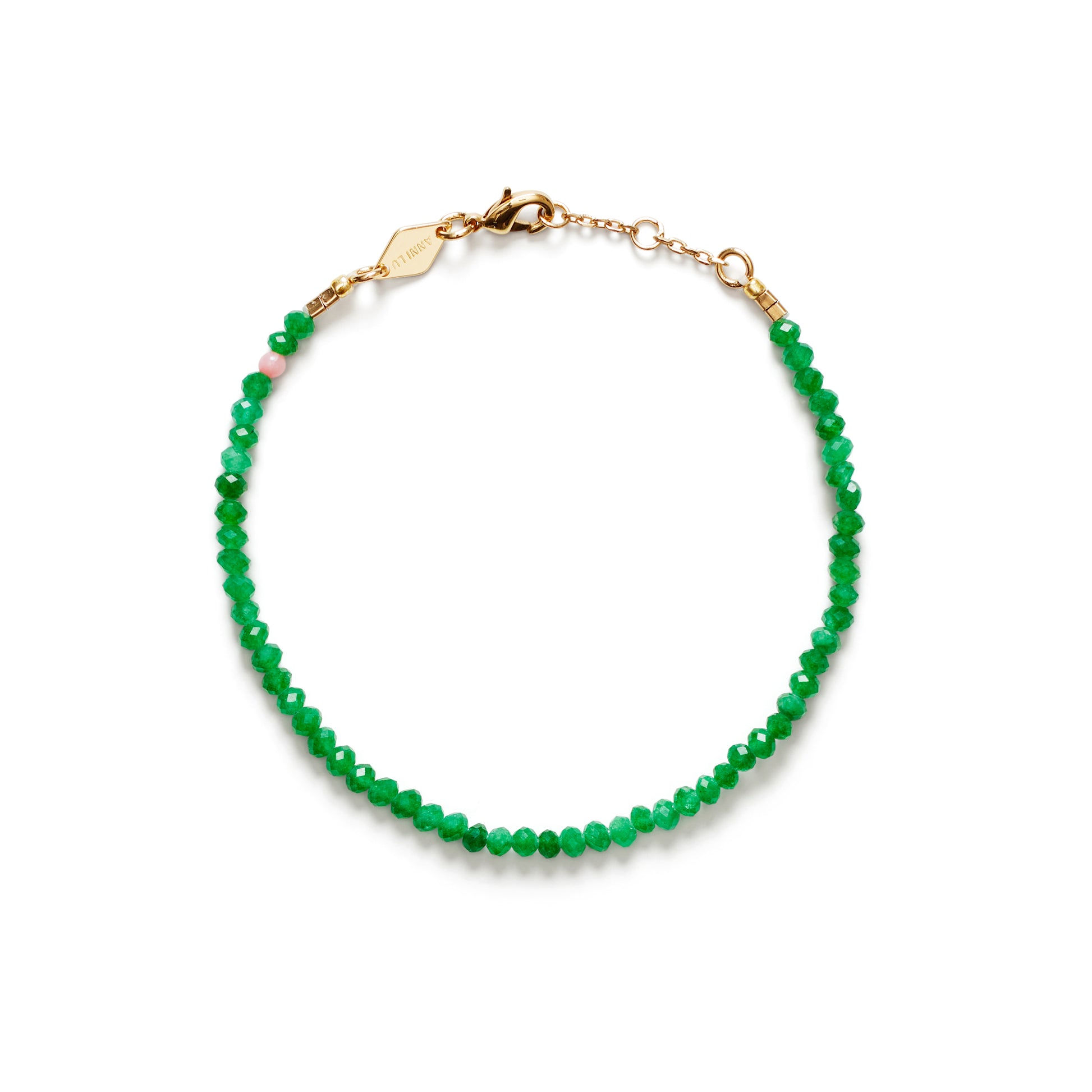 TAN LINE BRACLET GREEN JADE