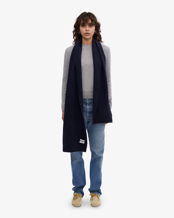 MERINO WOOL SCARF, NAVY BLUE