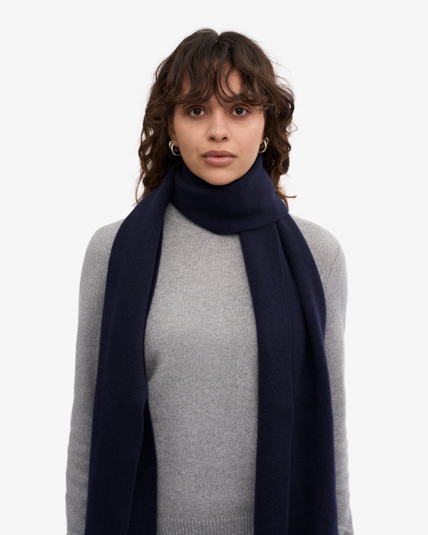 MERINO WOOL SCARF, NAVY BLUE