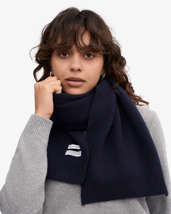 MERINO WOOL SCARF, NAVY BLUE